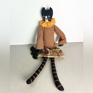 Halloween Cat Doll 21" Tall primitive cloth homespun‎ felt bat
Fall Autumn
